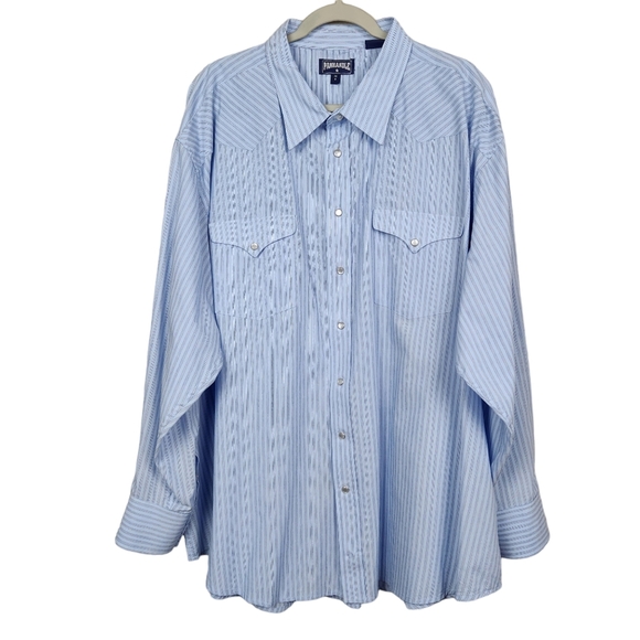 Panhandle Pearl Button Blue Striped Button Down Shirt Men's Neck Size 20 4XL - Picture 1 of 12